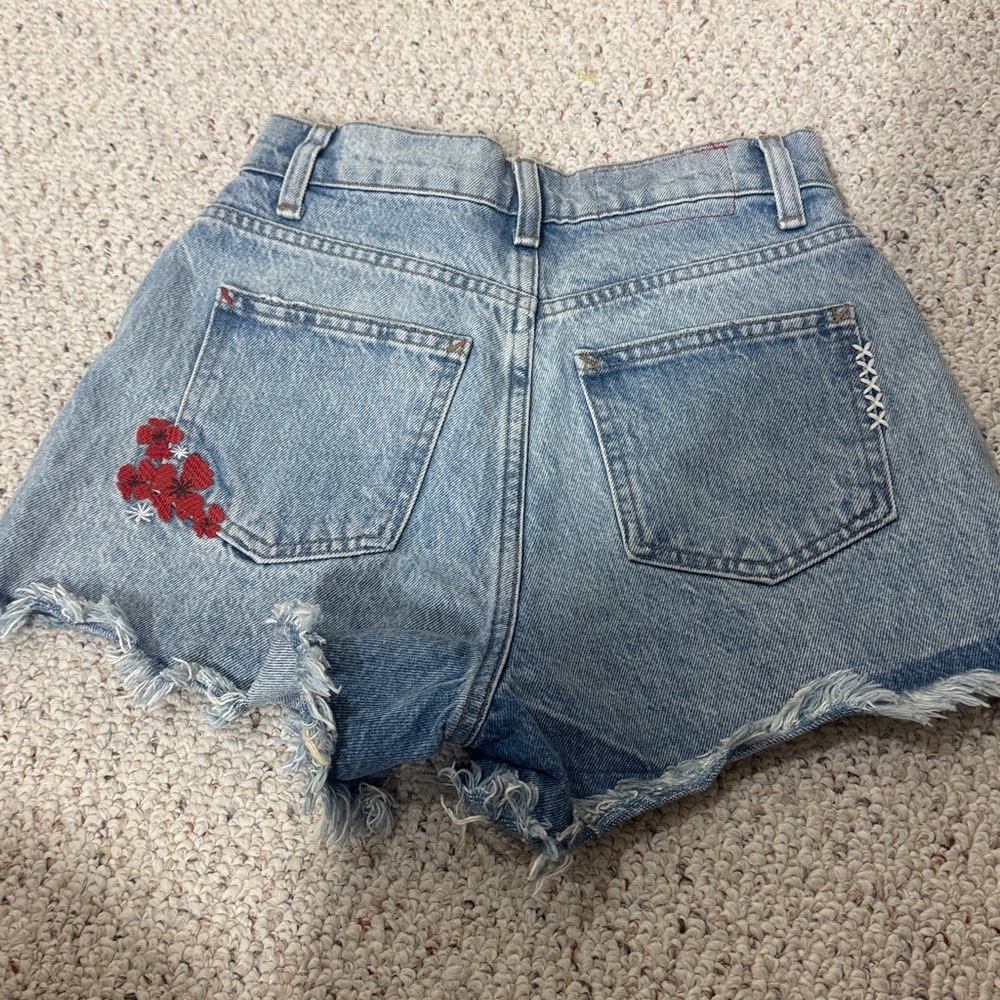 Marine Layer Light Blue Denim Shorts with Red Floral Embroidery - Picture 5 of 8